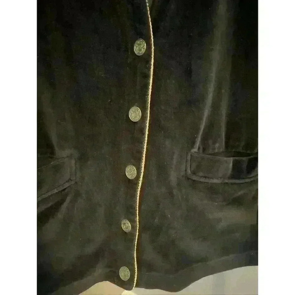 Vintage Liz Sport Black Velvet Blazer Jacket Sz L Gold Trim Crested Buttons 251H - Picture 12 of 13